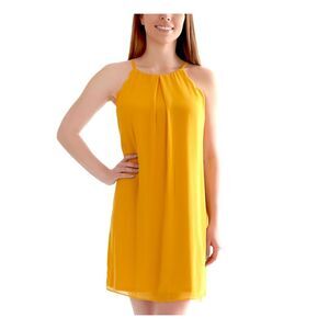 BCX DRESS Womens Gold Halter Short Party Shift Dress S